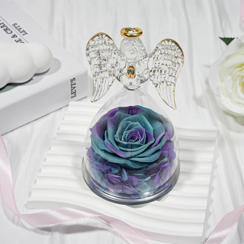 Preserved Flower Rose Gifts for Mom, Birthday Gifts for Women Grandma Wife, Real Rose in Glass Angel Figurines Christmas Mother's Day Anniversary Valentines Thanksgiving and Wedding Gifts