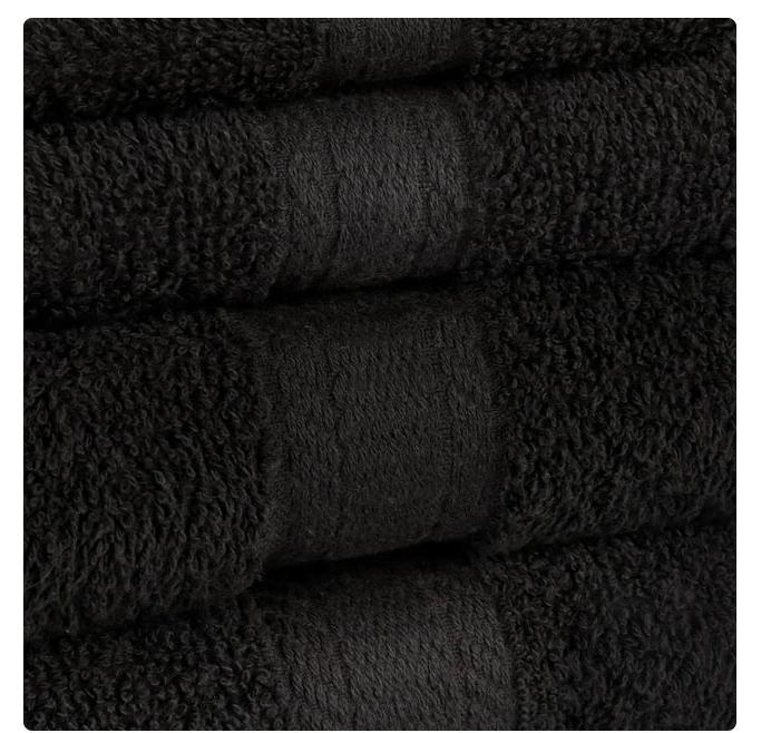 Solid 6-Piece Adult Bath Towel Set, Rich Black Cotton Hand Stripe