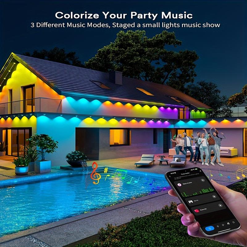 Permanent Outdoor Lights, RGB Outdoor Christmas Lights with 30 60 LED Lights, Waterproof LED Eaves Lights with DIY Scene Modes for Halloween Decor, Smart APP & Remote Control