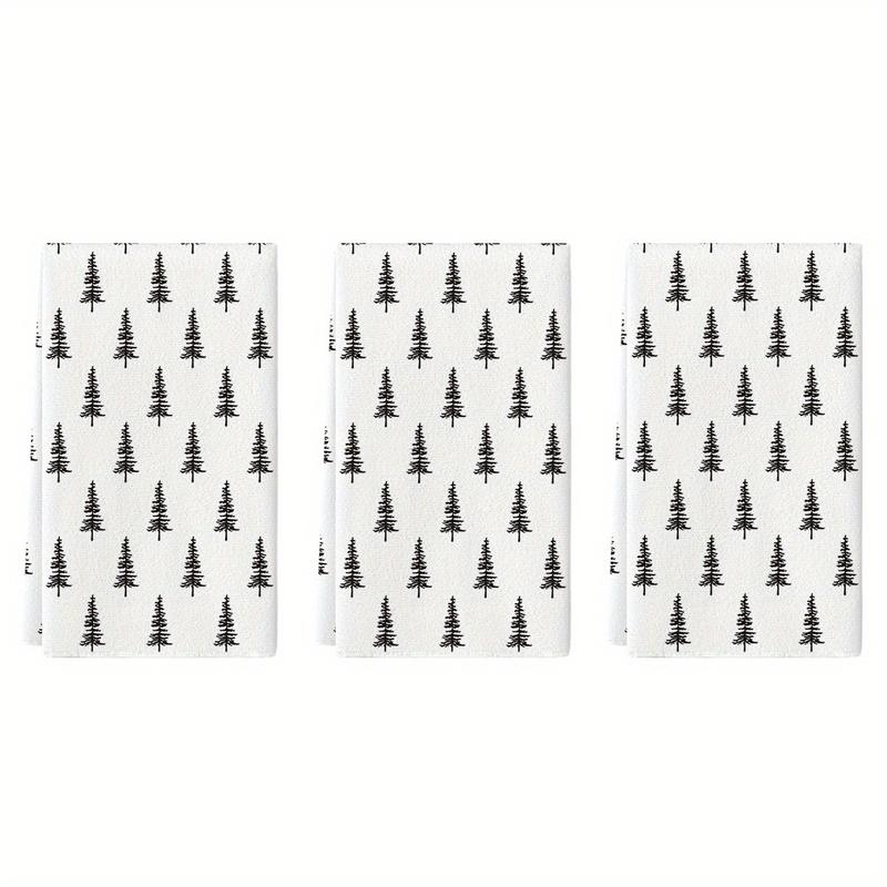 Black White Xmas Trees Christmas Kitchen Towels Dish Towels, 18x26 Inch Daily Seasonal Winter Room Funky Home Decoration Hand Towels Set of 2 3 4