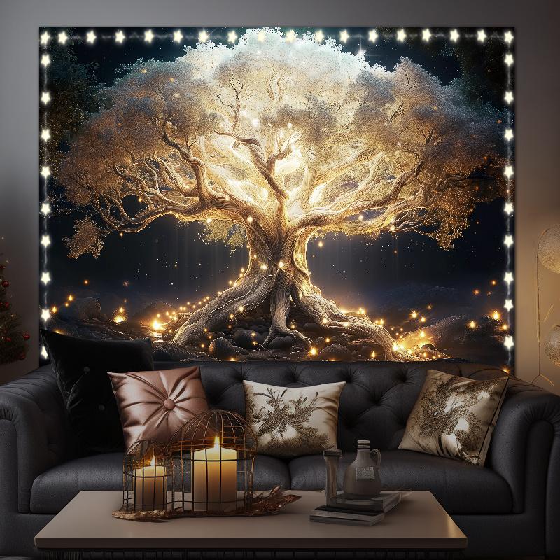 Luminous New Year's White Tree Of Life Tapestry,Forest Style Photo Studio Props,Yard Decoration,Wall Hanging Wall Decoration Room Decorative Table