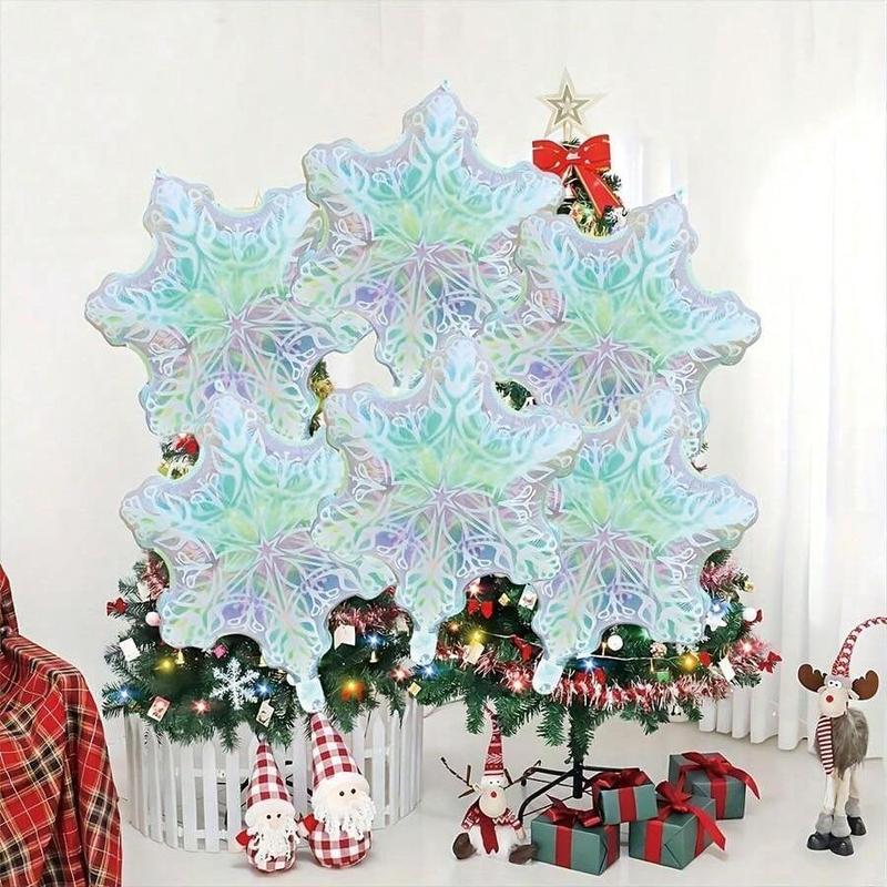 Snowflake Shaped Balloon, 4 Counts set Aluminum Film Inflatable Christmas Themed Balloon, Suitable for Winter Home and Courtyard Decoration Props