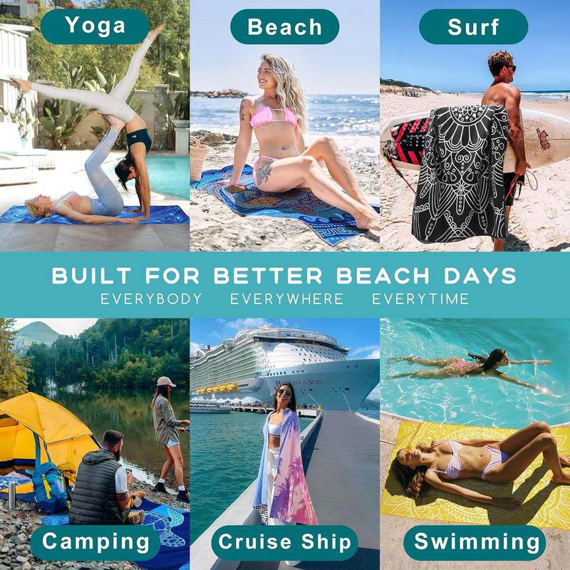 Microfiber Beach Towel – Quick Dry Lightweight Sand Free Oversized Large Towel Accessories Travel Must Have Swim Pool Yoga Camping Gear Summer Cruise Ship Essentials Cloud Compact Sandproof Item Gift