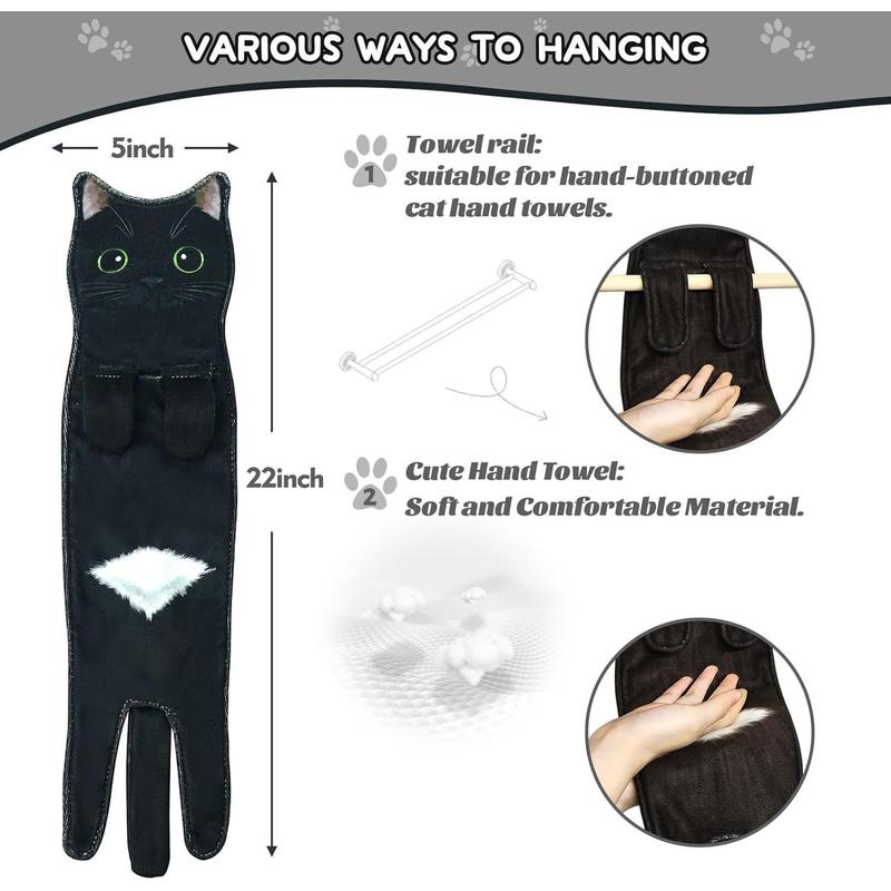 Funny Cat Hand Towel for Kitchen and Bathroom,Decorative Hanging Cat Towels for Cat Lovers,Christmas Cat Gifts for Women(Black Cat) Hangable