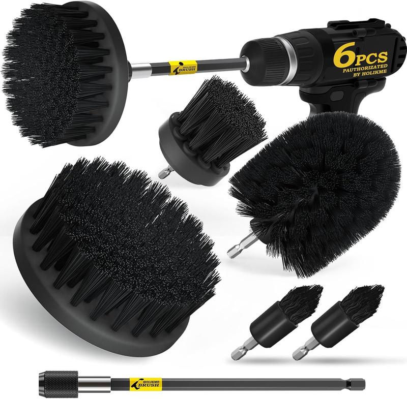 Power Scrubber Cleaning Brush Set - All Purpose Drill Scrub Brushes Kit for Grout, Floor, Tub, Shower, Tile, Bathroom Black