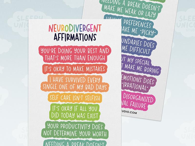 Neurodivergent Affirmations Waterproof Sticker Sheet, Positive Messages for the Neurodivergent