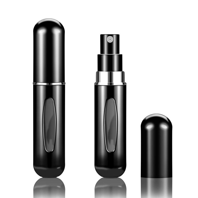 2 black refillable perfume atomizer bottles. Mini, 5ml 0.2oz. Portable for travel & outings.