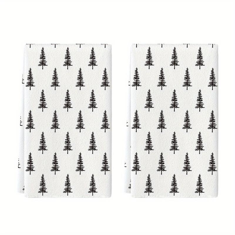 Black White Xmas Trees Christmas Kitchen Towels Dish Towels, 18x26 Inch Daily Seasonal Winter Room Funky Home Decoration Hand Towels Set of 2 3 4