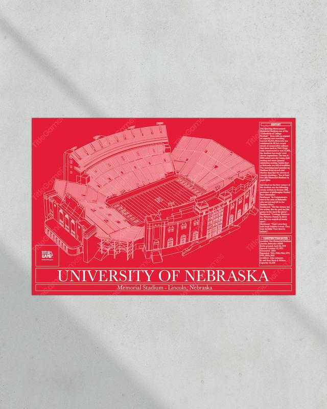 University of Nebraska Cornhuskers Memorial Stadium Blueprint Football Print