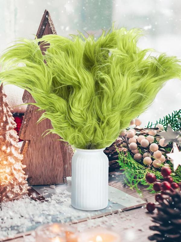 Green Furry Christmas Tree Picks, Glitter Curly Berry Ornaments, Fake Christmas Candy Picks for Tree Wreath Crafts Vase Filler Home