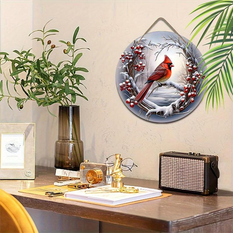 Cardinal & Branch Pattern Hanging Decor Sign, 1 Count Wooden Front Door Hanging Ornament, Hanging Decor for Home Living Room Bedroom Church