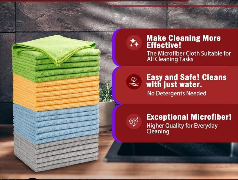 Microfiber Cleaning Cloth for Car-24PK, Premium Car Microfiber Towels, Soft & Absorbent Cleaning Cloth, Wash Cloth for House, Kitchen, Car (12in.x16in)