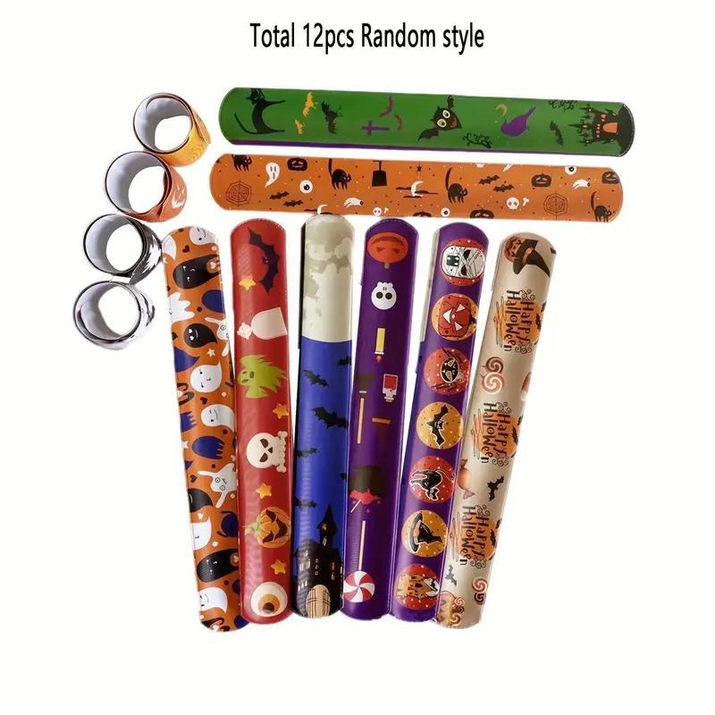 Christmas Random Color Holiday Themed Slap Bracelet, 12pcs set Cute Cartoon Pattern Slap Bracelet, Party Gift for Kids, Gift Bag Filler