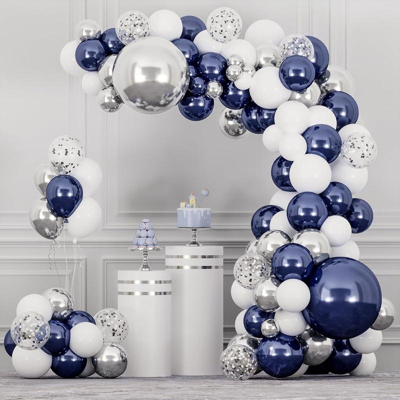 143 count Navy Blue Silver Balloon Garland Kit, Blue Silver White Confetti Balloons for Graduation Birthday Party  Shower