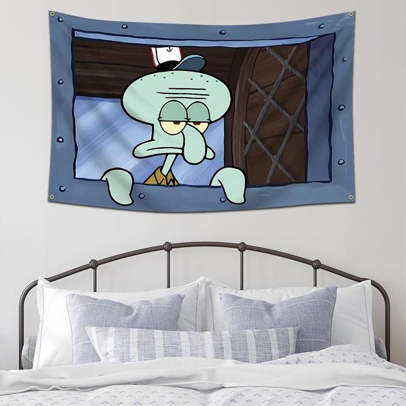 Funny Squidward Tapestry for Bedroom, Funny Squidward Cartoon Tapestries Flag Wall Hanging Tapestry Home Decor Tapestry for Bedroom College Dorm Window Designs Art Wall Tapestry Flag