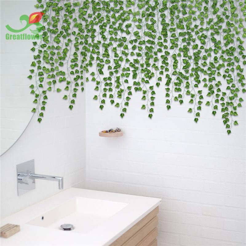 Christmas Wall Hanging Simulation Faux Plastic Vine Ornaments for Room Decor, Creative DIY Spring Green Artificial Leaf Vine, Realistic Decorative Plants for Home Wedding Porch Party Decoration, Home Decor