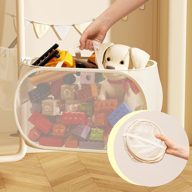 Portable Mesh Storage Basket with Handle, Large Capacity Toy Storage Basket, Household Storage Basket for Living Room Bedroom