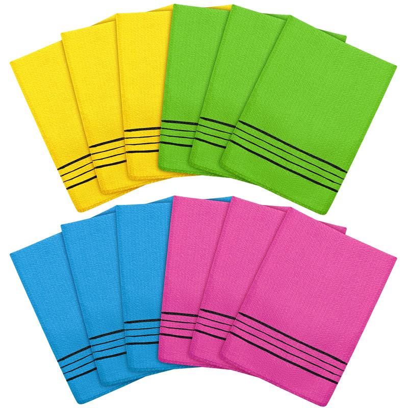 12 Pieces Korean Exfoliating Mitt Exfoliating Cloth Towel Korean Style Body Scrub Korean Style Scrubbing Cloth Bath Body Exfoliating Scrub Towel(Yellow, Green, Blue, Pink, Small)