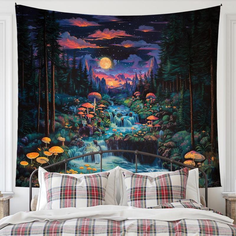 Forest & Mushroom Pattern Tapestry, Multi-size Modern Art Exquisite Hanging Blanket, Wall Hanging Decor for Home Living Room Bedroom Office Dormitory