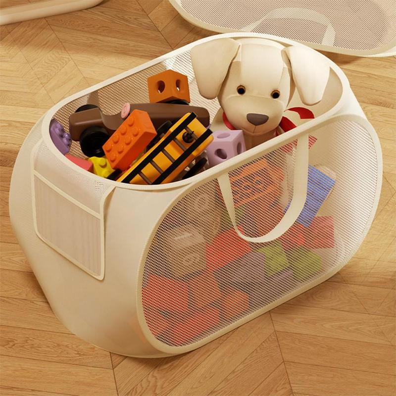 Portable Mesh Storage Basket with Handle, Large Capacity Toy Storage Basket, Household Storage Basket for Living Room Bedroom