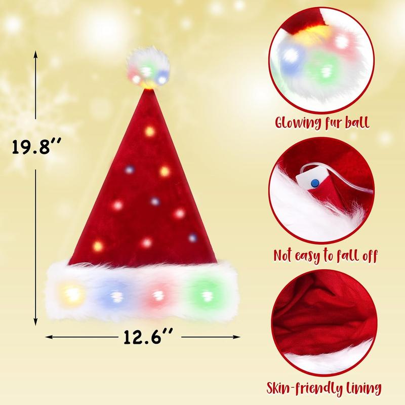 COMYLE Santa Hat Adult Velvet Funny Light up Christmas Hats Suitable for Adults or Kids COMYCLE