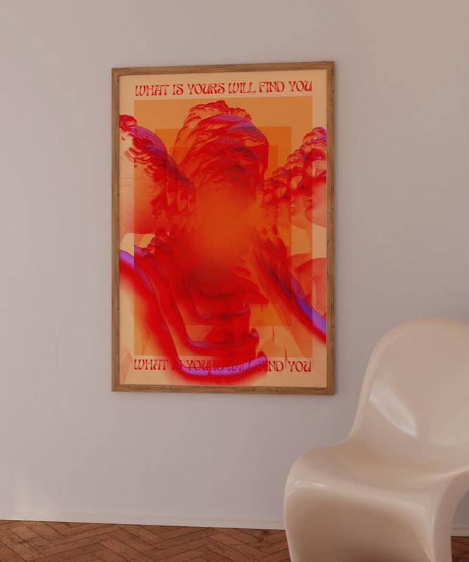 Vintage Psychedelic Affirmation Poster: Trendy 70s Red Wall Art for Retro Hippie Room Decor Unisex Artistic