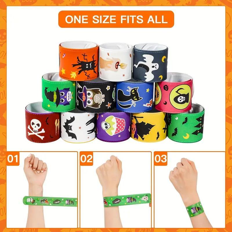 Christmas Random Color Holiday Themed Slap Bracelet, 12pcs set Cute Cartoon Pattern Slap Bracelet, Party Gift for Kids, Gift Bag Filler