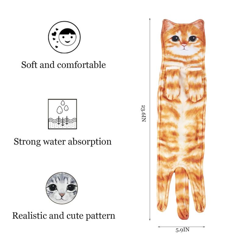 Cat Funny Hand Towels for Bathroom Kitchen - 1 Count Cat Decor Hanging Washcloths Face Towels Reusable Machine Washable and Super Absorbent Soft Housewarming Gift for Cat Lovers