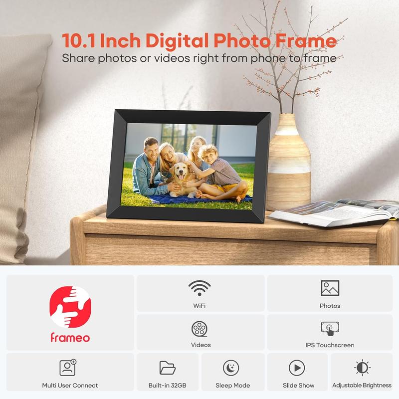 Frameo 10.1 Inch WiFi Digital Picture Frame, 1280x800 HD IPS Touch Screen Photo Frame Electronic, 32GB Memory, Auto-Rotate, Wall Mountable, Share Photos Videos Instantly via Frameo App from Anywhere