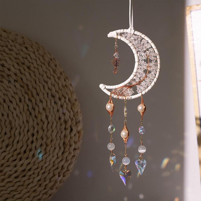 Creative Crescent Moon Design Hanging Decor, 1 Count Artificial Crystal Sun Catcher, Hanging Decor for Home Living Room Courtyard