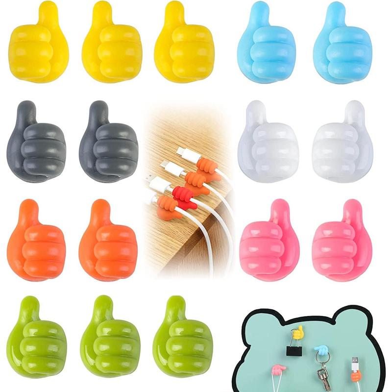 Random Colors 20pcs pack Creative Self Adhesive Thumb Hook Silicone Thumbs Up Wall Hook for Cable Clip Key Wall Decoration Hook Home Office Wall Storage Organiser Earphone