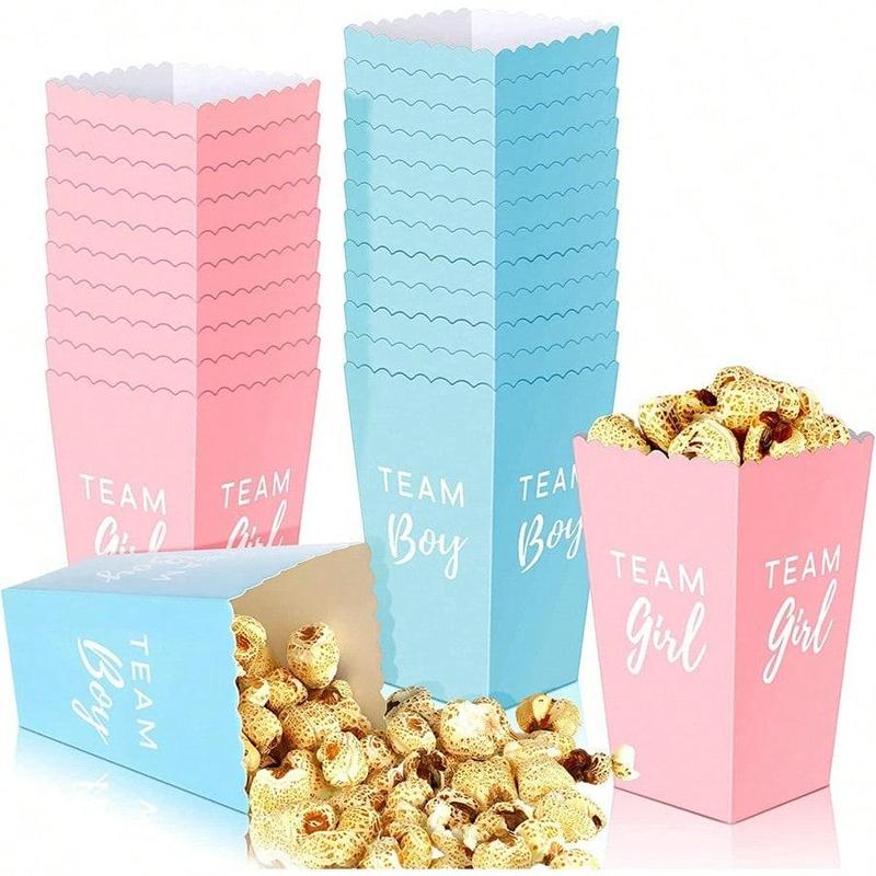 Gender Reveal Paper Popcorn Boxes, 20pcs set Mini Popcorn Candy Favor Treat Boxes, Team Boy Girl Paper Popcorn Boxes for Baby Shower Gender Reveal Party