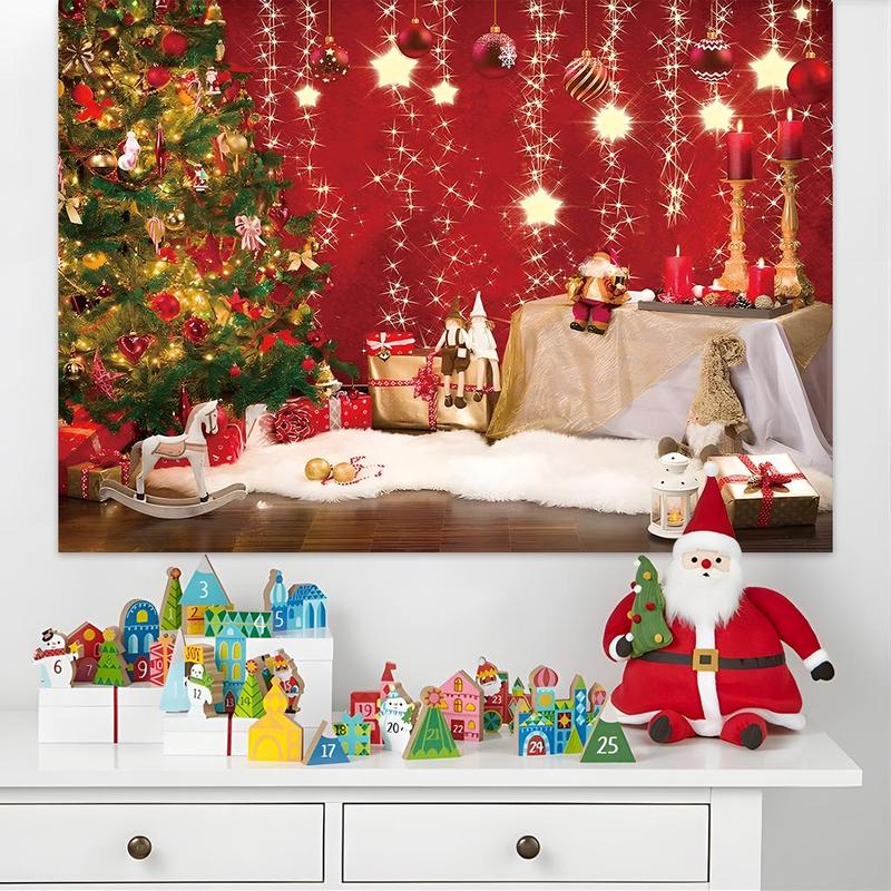 Christmas Themed Backdrop, 1 Count Holiday Party Decoration Backdrop, Festive & Party Supplies for Home Living Room Bedroom Kitchen