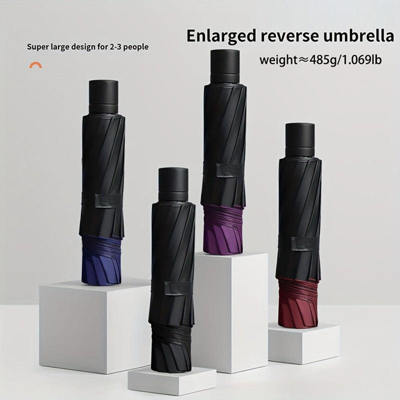 Large Solid Color Folding Umbrella, 1 Count Manual Umbrella with Storage Bag, Durable Compact Umbrella for Men & Women & Family