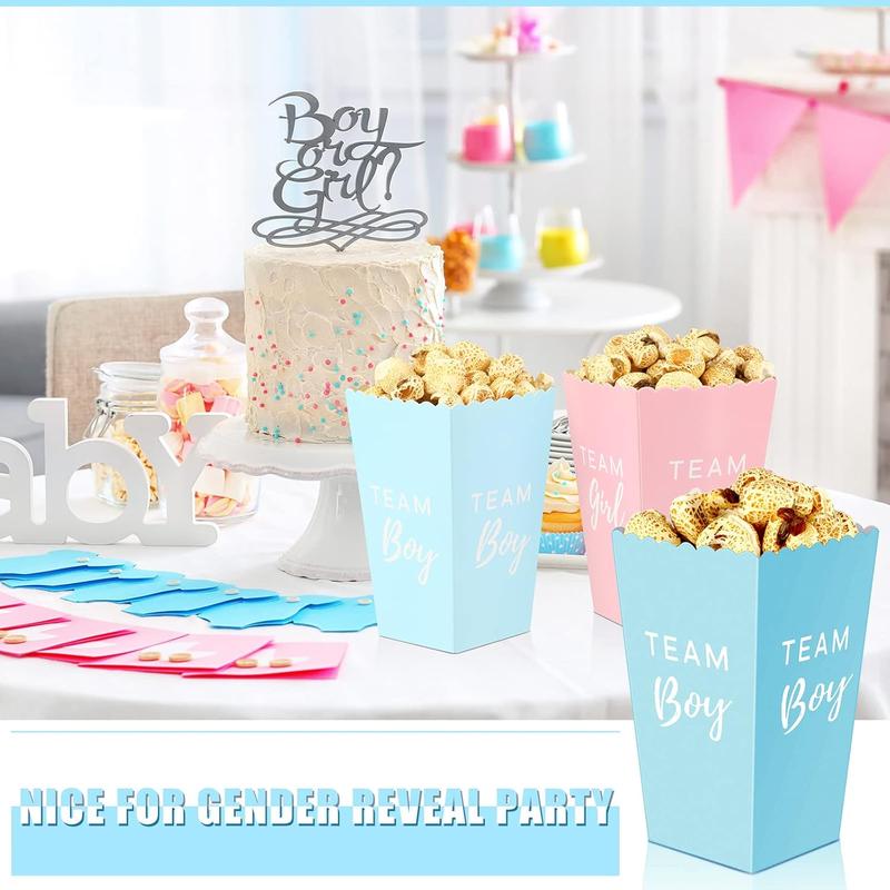 Gender Reveal Paper Popcorn Boxes, 20pcs set Mini Popcorn Candy Favor Treat Boxes, Team Boy Girl Paper Popcorn Boxes for Baby Shower Gender Reveal Party