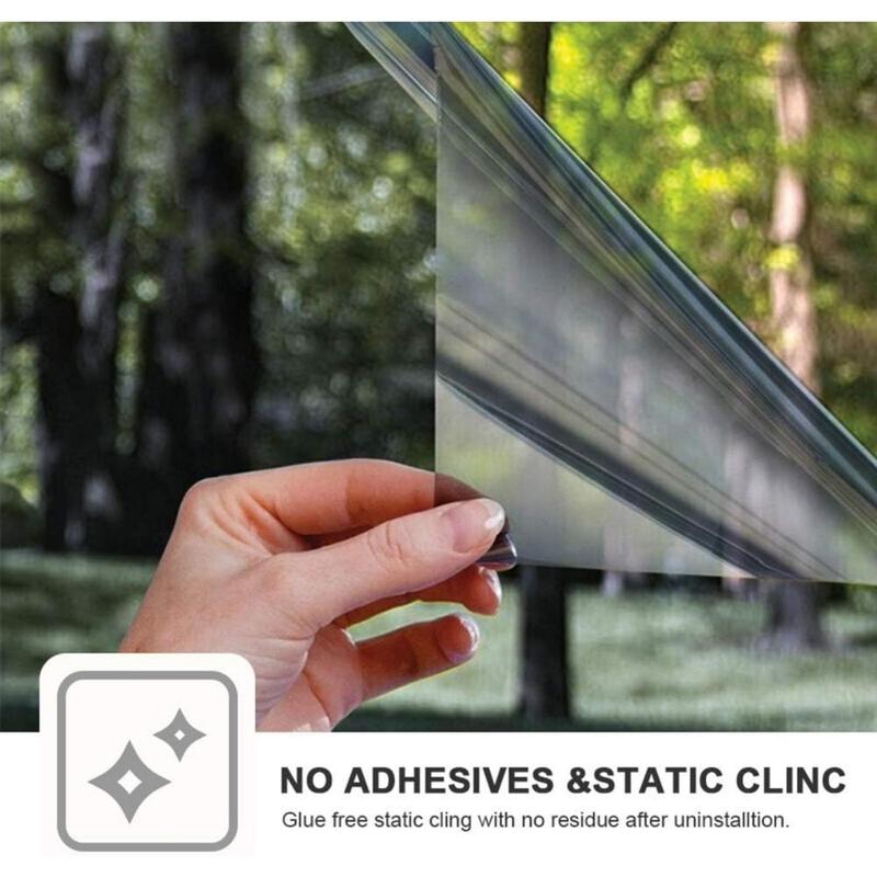 One Way Privacy Film, Window Tint for Home, Mirror Vinyl Roll Heat Control Static Cling Sliding Door Coverings No Glue Garage Solar Paper (Black Silver,17.5 Inch X 7.8 Feet)