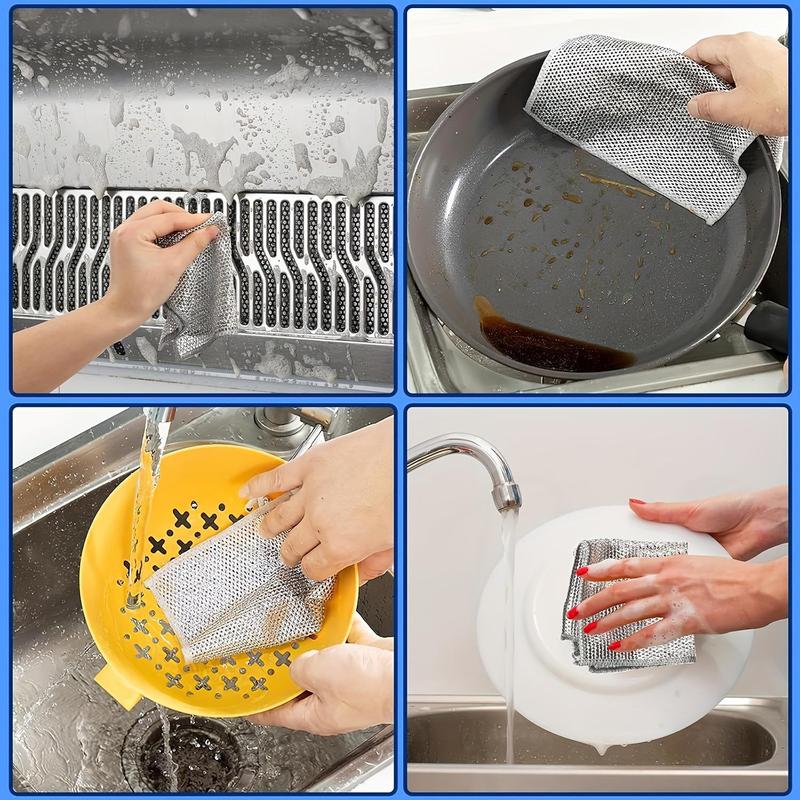 Kitchen Cleaning Cloth (20pcs), Double-deck Polyester Fiber, Non-stick Quick-dry Mesh Scrubber, Easy To Clean & Reusable Cleaning Cloth for Pots & Stovetops