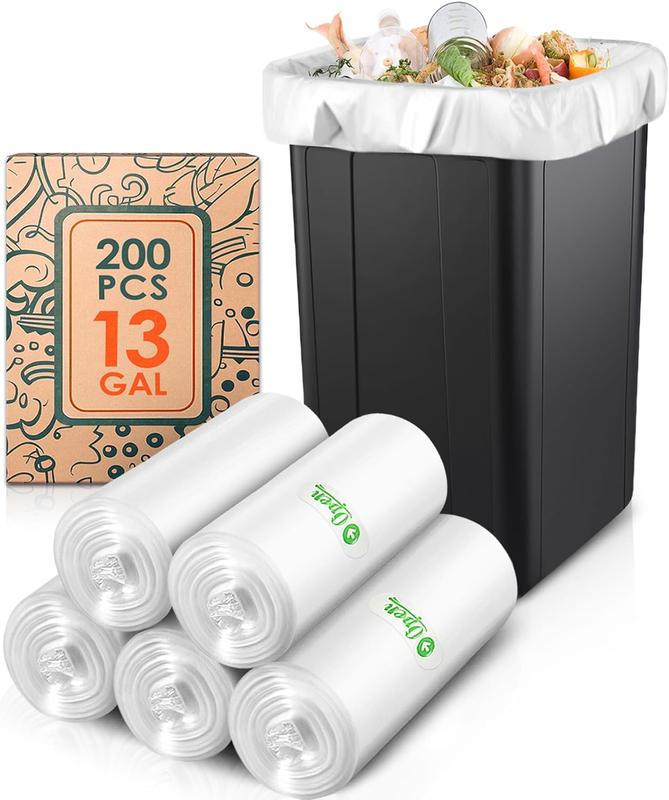 13 Gallon 200 Counts  Trash Bags Garbage Bags by , Bathroom Trash Can Bin Liners, Tall Plastic Bags for home office kitchen, Clear