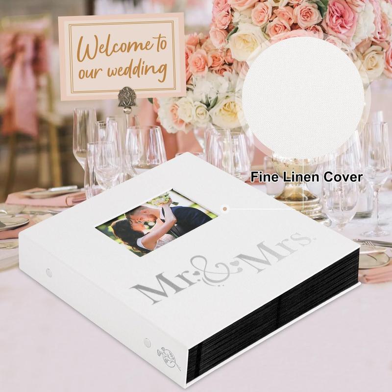 Wedding Photo Album 4x6 600 Pocket Photos Slip in, Linen Cover Large Capacity Newlywed Marriage Window Album Hold 600 Horizontal Vertical Photos (Mr & Mrs, White)