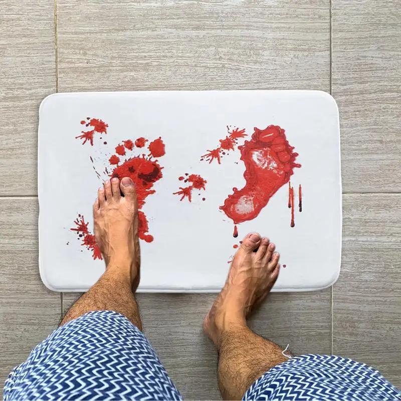 Halloween Blood Bathroom Carpet Quick Drying Footprints Halloween Decor Floor Back With Anti-Slip Bottom Shower Mat Bloody