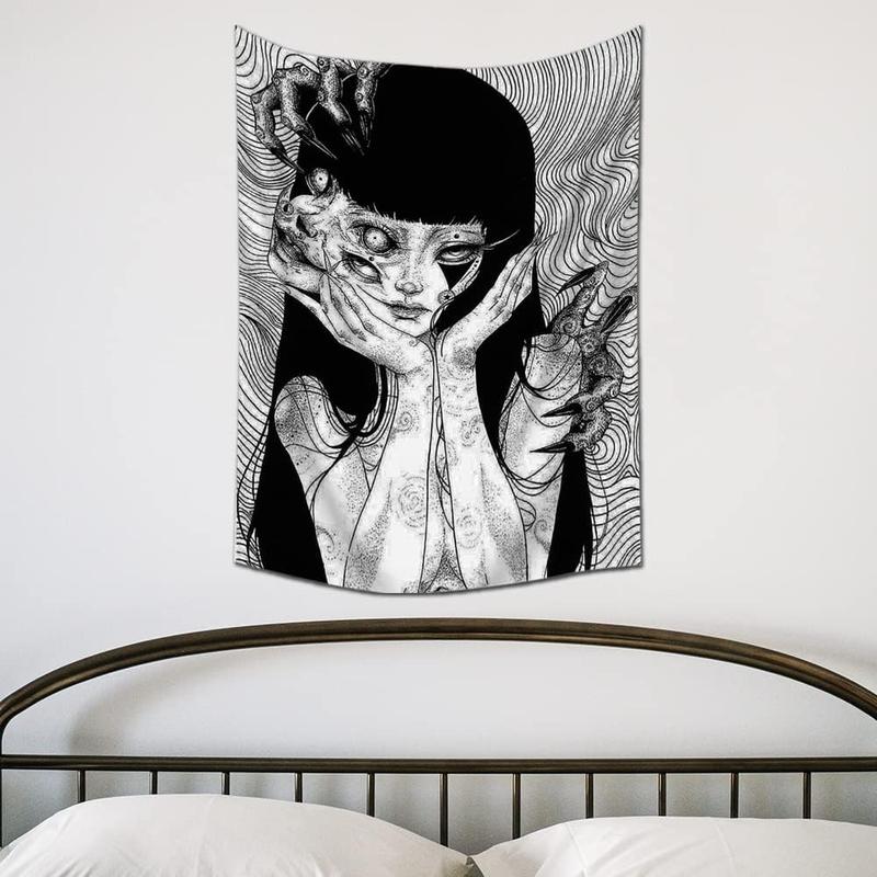 Canvas Anime Tomie Revenge Junji Ito Tapestry, Hanging Dorm Party Backdrop Decorations Home Decorations for Living Room Bedroom(60 x 40 in)