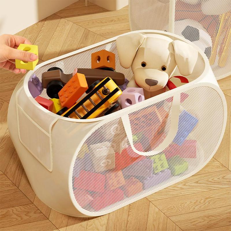 Portable Mesh Storage Basket with Handle, Large Capacity Toy Storage Basket, Household Storage Basket for Living Room Bedroom