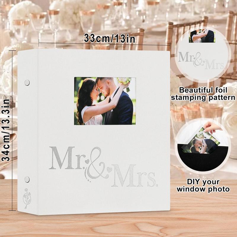 Wedding Photo Album 4x6 600 Pocket Photos Slip in, Linen Cover Large Capacity Newlywed Marriage Window Album Hold 600 Horizontal Vertical Photos (Mr & Mrs, White)