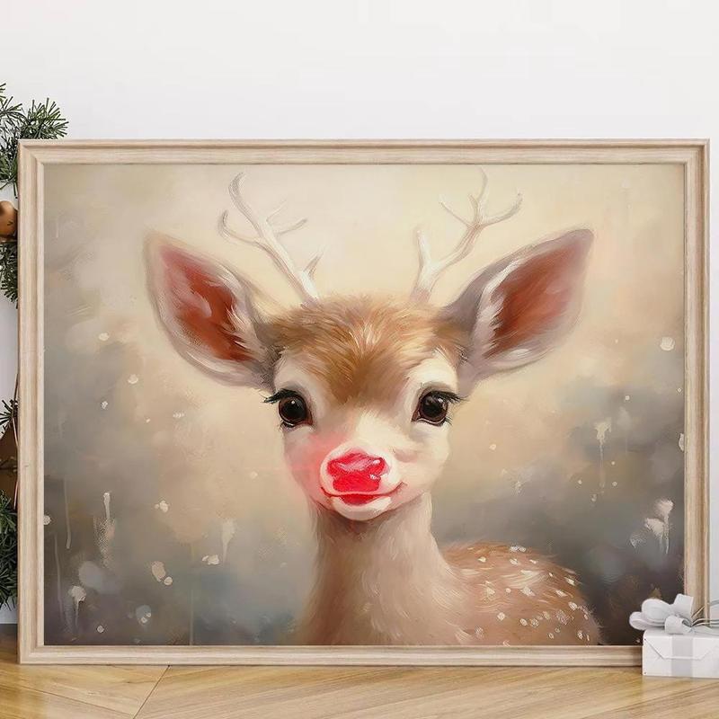 Cartoon Reindeer Pattern Canvas Painting without Frame, 1 Count Cute Deer Pattern Wall Art Painting, Wall Art Decor for Home Living Room Bedroom Office