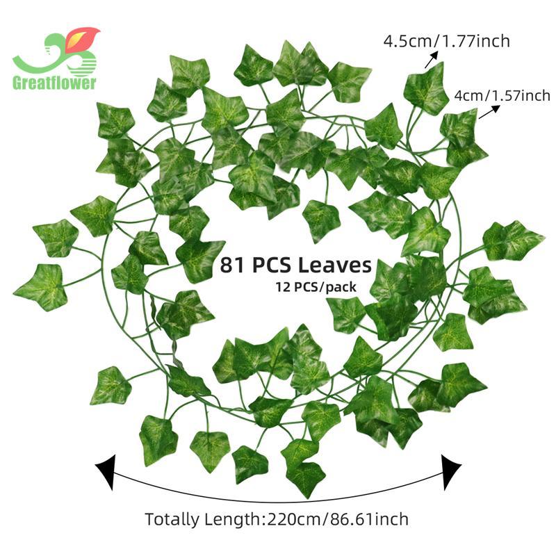 Christmas Wall Hanging Simulation Faux Plastic Vine Ornaments for Room Decor, Creative DIY Spring Green Artificial Leaf Vine, Realistic Decorative Plants for Home Wedding Porch Party Decoration, Home Decor