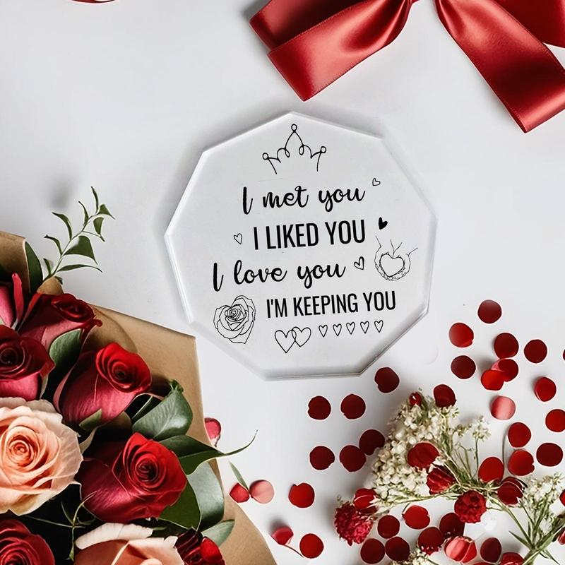 Polygon Acrylic Plaque, 1 Count Letter Pattern Engraved Clear Acrylic Plaque, Romantic Anniversary Wedding Gift, Desk Decoration Sign for Home Office