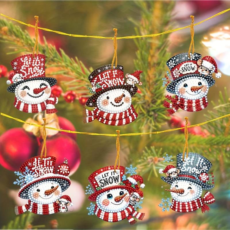 Snowman Pattern DIY Diamond Arts Colorful Painting Kit, 6 Counts set DIY Diamond Arts Colorful Painting Hanging Ornament, DIY Decorative Pendant for Home, Christmas Gift