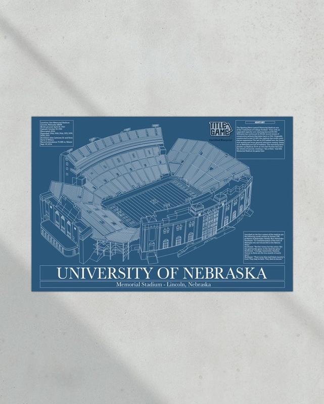 University of Nebraska Cornhuskers Memorial Stadium Blueprint Football Print