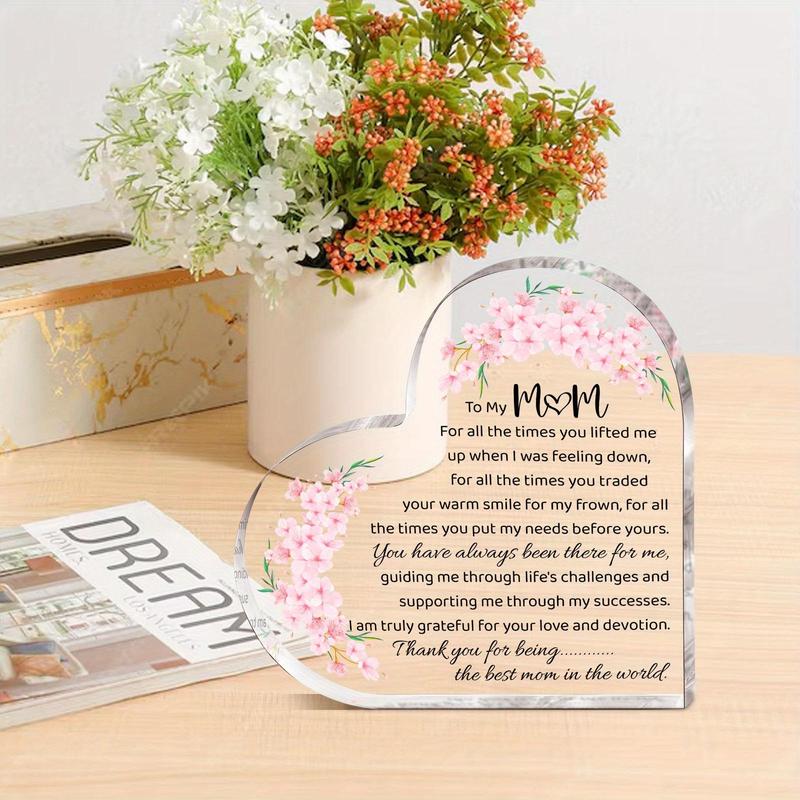 Acrylic Heart Shaped Mom Gift, 1 Count Thank You Gift for Mom, Definition Acrylic Plaque, Desk Signs Ornament for Table Tops