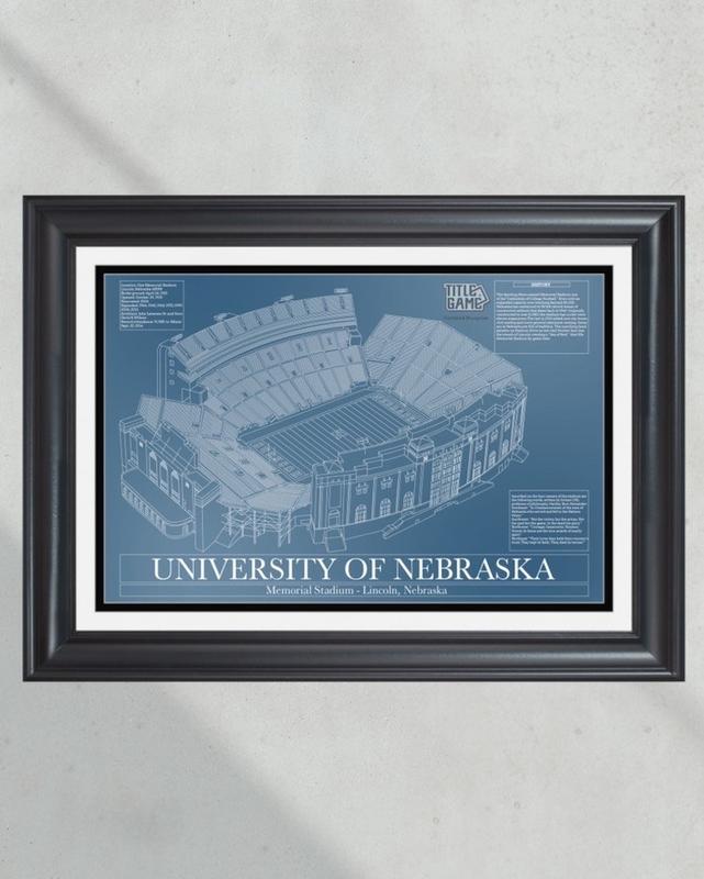 University of Nebraska Cornhuskers Memorial Stadium Blueprint Football Print